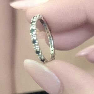 1/4 CT Wt Diamond and Sapphire 14k White Gold Eternity Ring Size 5.5